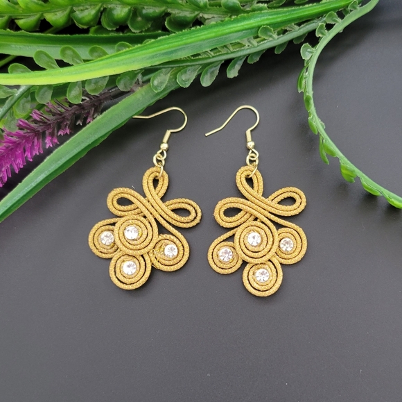 Handmade Art Deco Gold Dangle Earrings - Picture 1 of 6